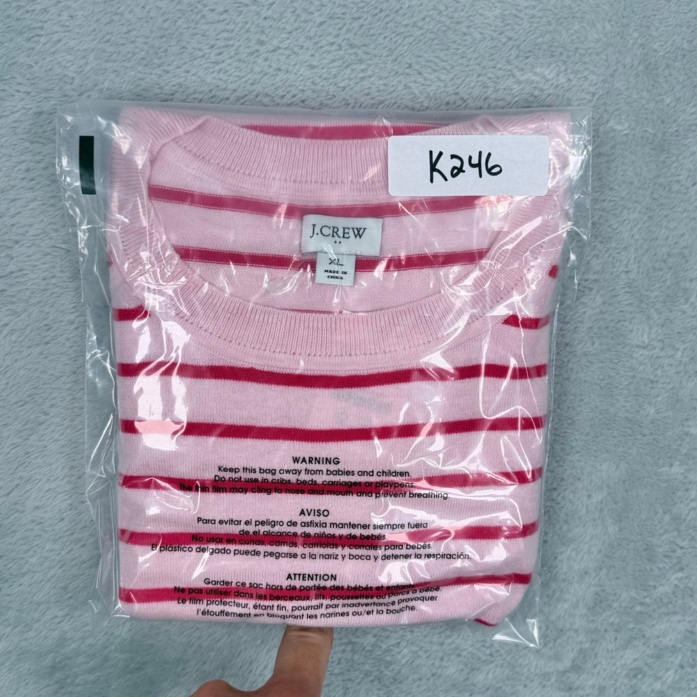 J Crew Dropped Shoulder Crewneck Sweater Womens XL Pink Striped Relaxed Pullover - Picture 8 of 8